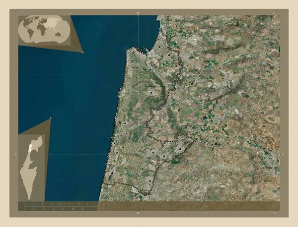 ハイファ イスラエルの地区 高解像度衛星地図 地域の主要都市の場所 コーナー補助位置図 — ストック写真