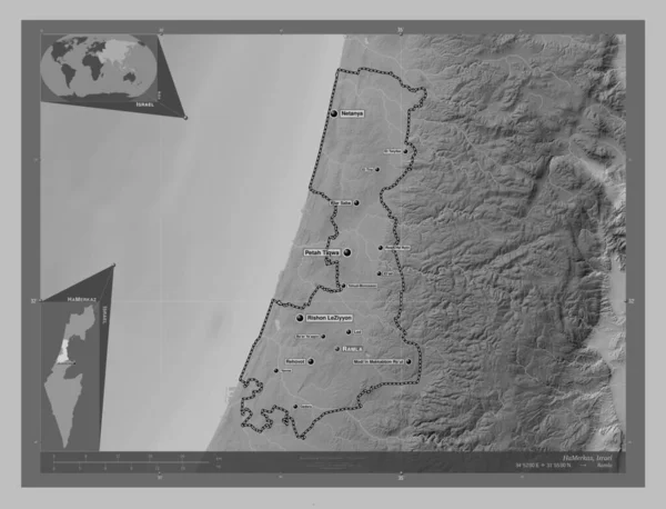 Hamerkaz Район Ізраїлю Граймасштабна Мапа Висот Озерами Річками Місця Розташування — стокове фото