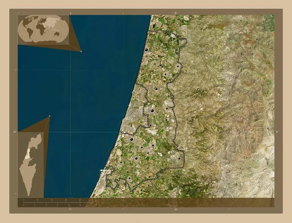 Hamerkaz Район Ізраїлю Супутникова Карта Низькою Роздільною Здатністю Розташування Великих — стокове фото