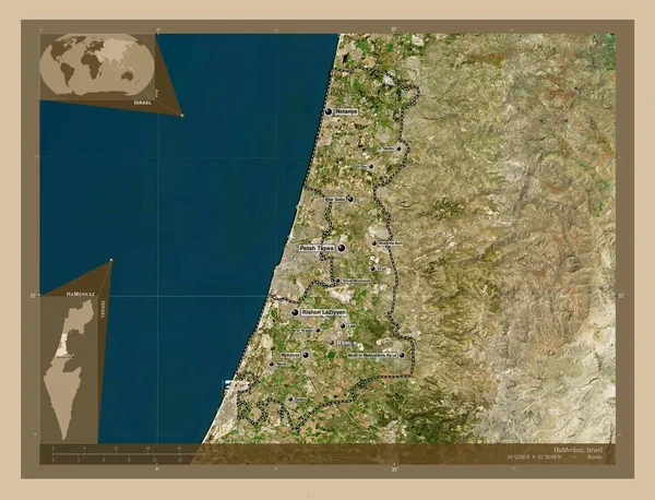 Hamerkaz Distrito Israel Mapa Satélite Baixa Resolução Locais Nomes Das — Fotografia de Stock