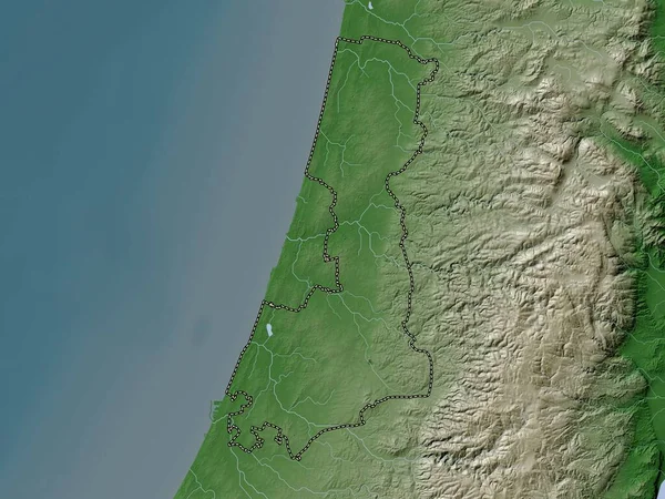 Hamerkaz Distrito Israel Mapa Elevación Coloreado Estilo Wiki Con Lagos — Foto de Stock