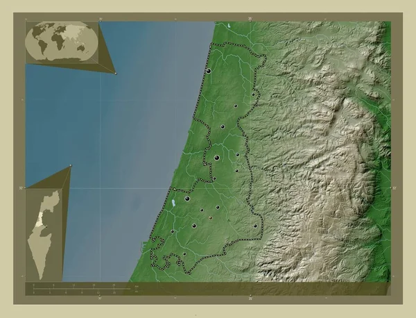 Hamerkaz Distrito Israel Mapa Elevação Colorido Estilo Wiki Com Lagos — Fotografia de Stock