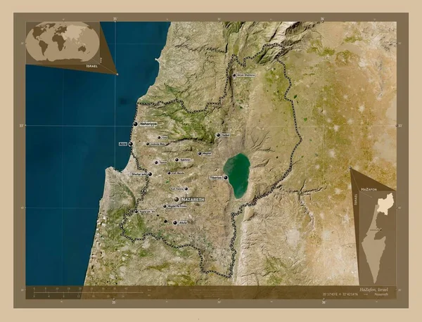 Hazafon Distrito Israel Mapa Satélite Baixa Resolução Locais Nomes Das — Fotografia de Stock