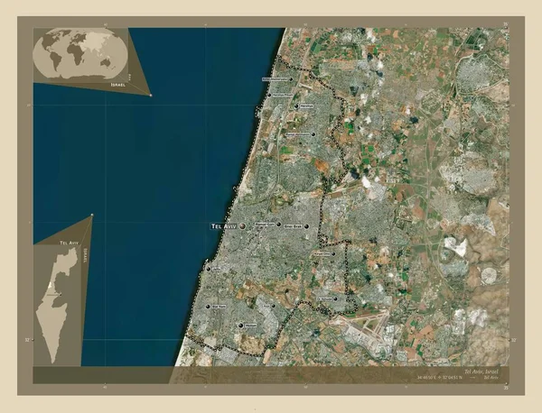 Tel Aviv Israels Distrikt Högupplöst Satellitkarta Platser Och Namn Större — Stockfoto