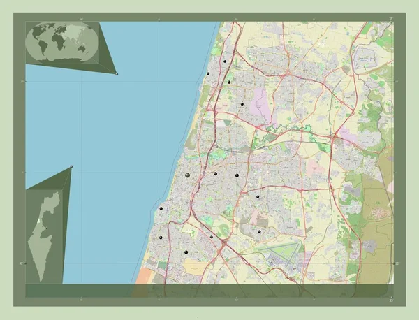 Tel Aviv Distretto Israele Mappa Stradale Aperta Località Delle Principali — Foto Stock