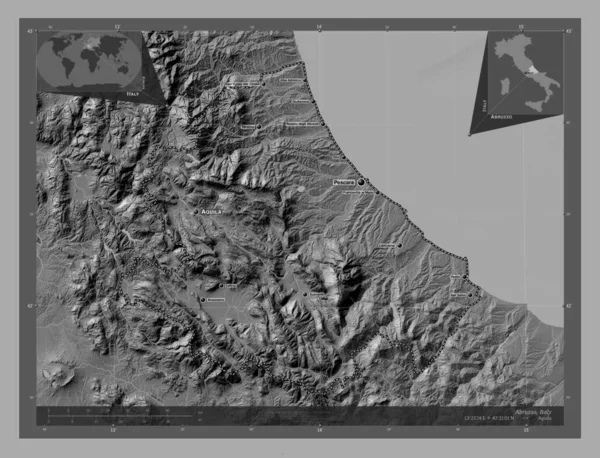 Abruzzo Περιφέρεια Ιταλίας Bilevel Υψομετρικός Χάρτης Λίμνες Και Ποτάμια Τοποθεσίες — Φωτογραφία Αρχείου