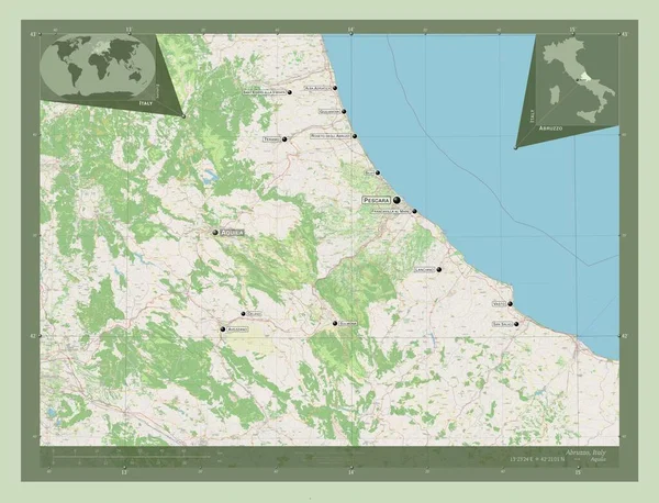 Abruzzo Regione Italia Mappa Stradale Aperta Località Nomi Delle Principali — Foto Stock