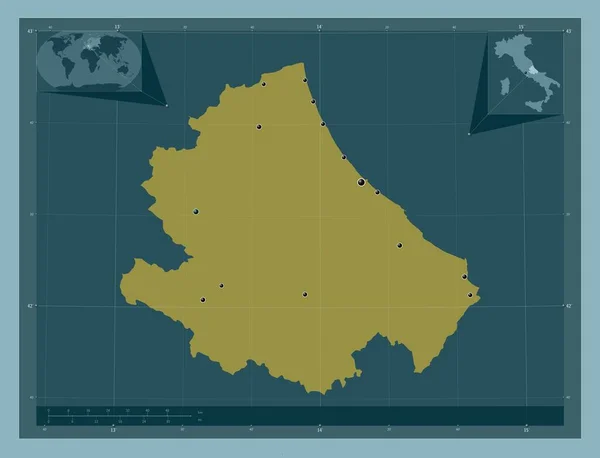 Abruzja Region Włoch Solidny Kształt Koloru Lokalizacje Dużych Miast Regionu — Zdjęcie stockowe