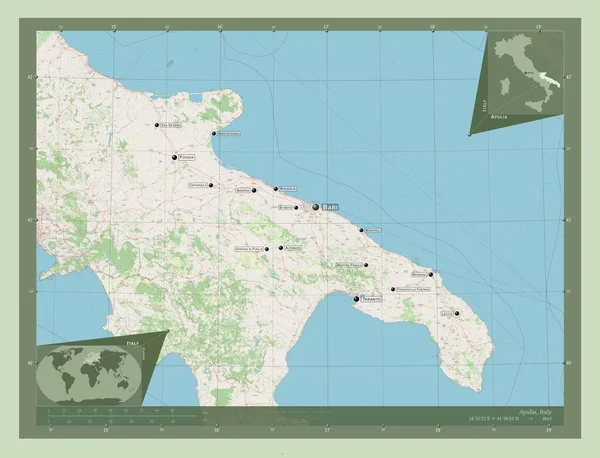 Puglia Regione Italia Mappa Stradale Aperta Località Nomi Delle Principali — Foto Stock