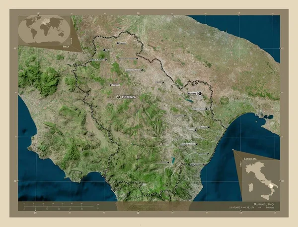 Basilicata Regione Italia Mappa Satellitare Alta Risoluzione Località Nomi Delle — Foto Stock