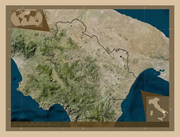 Basilicata Região Itália Mapa Satélite Baixa Resolução Locais Das Principais — Fotografia de Stock