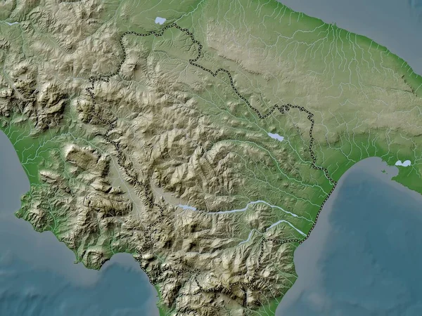 Basilicata Talya Bölgesi Yükseklik Haritası Göller Nehirlerle Wiki Stilinde Renklendirilmiştir — Stok fotoğraf