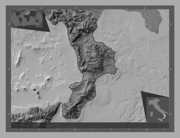 Calabrië Regio Van Italië Hoogteplattegrond Met Meren Rivieren Hulplocatiekaarten Hoek — Stockfoto