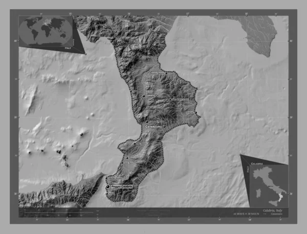 칼라브리아 이탈리아의 지역입니다 호수와 지역의 도시들의 위치와 Corner Auxiliary Location — 스톡 사진