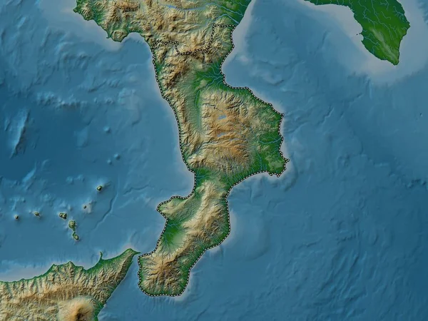 Calabria Regione Italia Mappa Elevazione Colorata Con Laghi Fiumi — Foto Stock