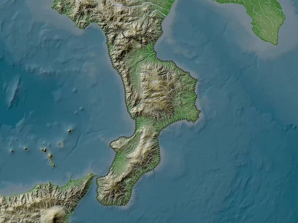 Kalabrien Regionen Italien Höjd Karta Färgad Wiki Stil Med Sjöar — Stockfoto