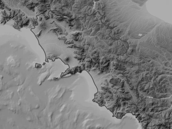 意大利坎帕尼亚地区 带有湖泊和河流的灰度高程图 — 图库照片