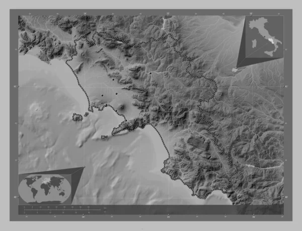 Campania Región Italia Mapa Elevación Escala Grises Con Lagos Ríos — Foto de Stock