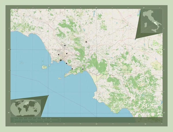 Kampánie Region Itálie Otevřít Mapu Ulice Umístění Velkých Měst Regionu — Stock fotografie