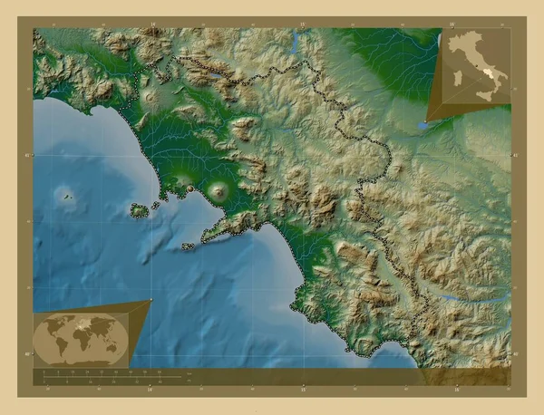 Campania Región Italia Mapa Elevación Colores Con Lagos Ríos Mapas —  Fotos de Stock