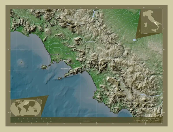 Campania Região Itália Mapa Elevação Colorido Estilo Wiki Com Lagos — Fotografia de Stock