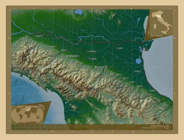 Emilia Romagna Regione Italia Mappa Elevazione Colorata Con Laghi Fiumi — Foto Stock