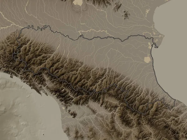 Эмилия Романья Регион Италии Карта Высот Окрашенная Сепиевые Тона Озерами — стоковое фото