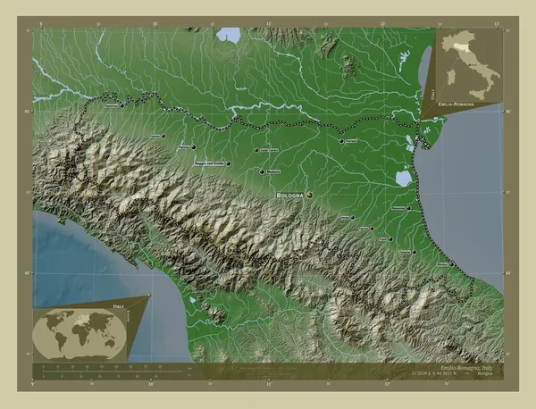 Эмилия Романья Регион Италии Карта Высоты Окрашенная Вики Стиле Озерами — стоковое фото