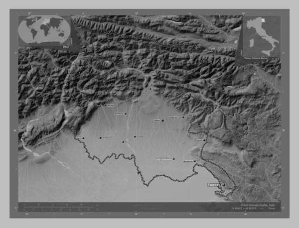 Friuli Wenecja Julijska Region Autonomiczny Włoch Mapa Wzniesień Skali Szarości — Zdjęcie stockowe