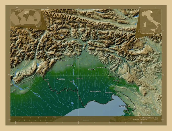 Фриули Венеция Джулия Автономный Регион Италии Цветная Карта Высоты Озерами — стоковое фото