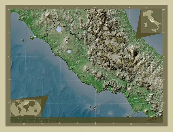 Lazio Regione Italia Mappa Elevazione Colorata Stile Wiki Con Laghi — Foto Stock