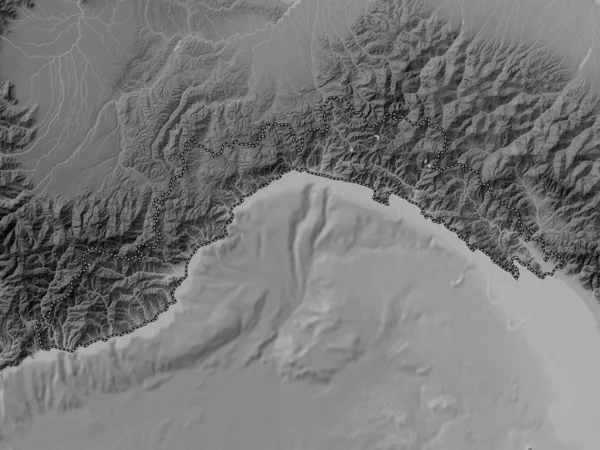 Liguria Región Italia Mapa Elevación Escala Grises Con Lagos Ríos — Foto de Stock