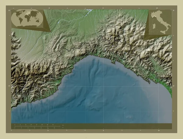 Ligúria Região Itália Mapa Elevação Colorido Estilo Wiki Com Lagos — Fotografia de Stock