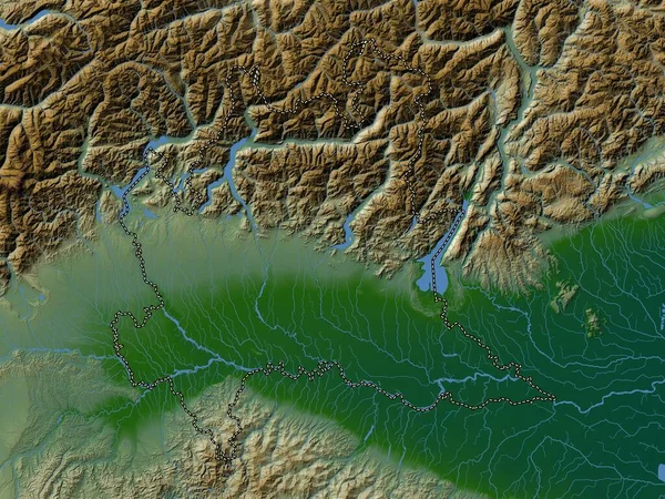 Λομβαρδία Περιφέρεια Ιταλίας Χρωματιστός Υψομετρικός Χάρτης Λίμνες Και Ποτάμια — Φωτογραφία Αρχείου