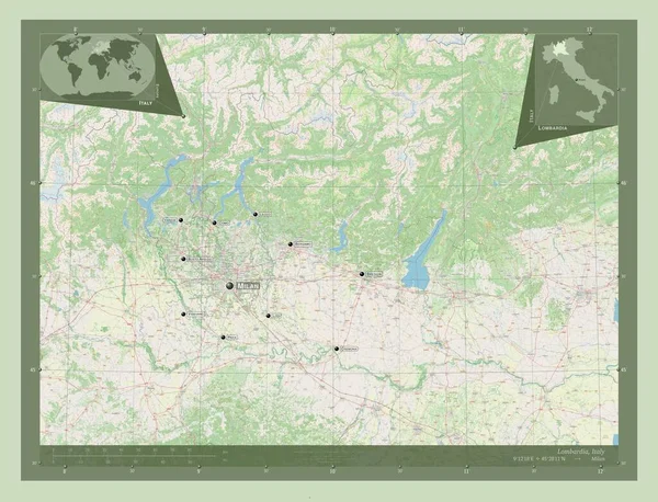 Lombardia Região Itália Abrir Mapa Rua Locais Nomes Das Principais — Fotografia de Stock