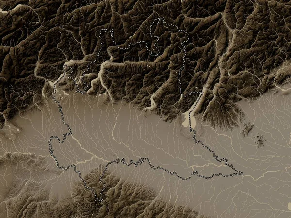 Lombardia Região Itália Mapa Elevação Colorido Tons Sépia Com Lagos — Fotografia de Stock