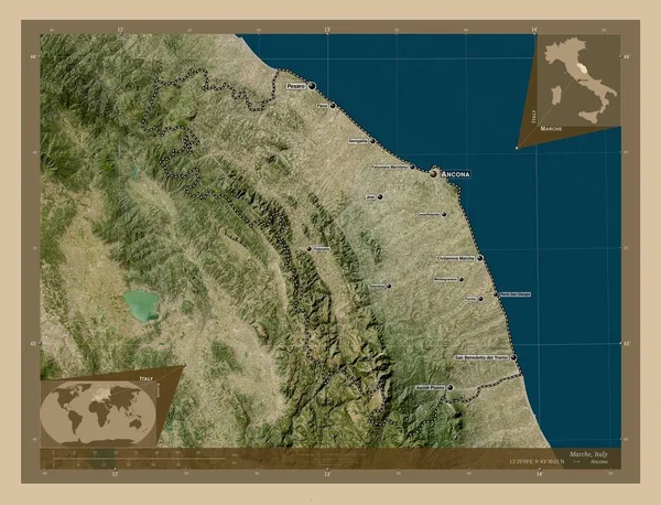 Marche Região Itália Mapa Satélite Baixa Resolução Locais Nomes Das — Fotografia de Stock