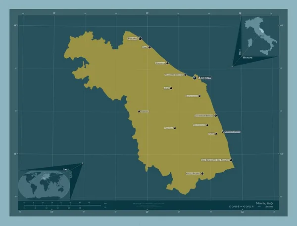 Marche Regione Italia Forma Tinta Unita Località Nomi Delle Principali — Foto Stock