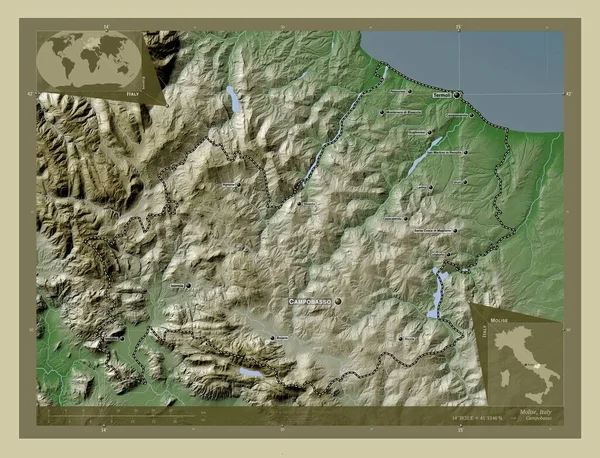 Молизе Регион Италии Карта Высоты Окрашенная Вики Стиле Озерами Реками — стоковое фото