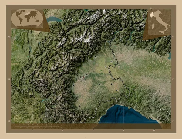 Piemonte Região Itália Mapa Satélite Baixa Resolução Locais Das Principais — Fotografia de Stock