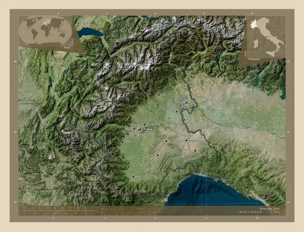 Piemonte Regione Italia Mappa Satellitare Alta Risoluzione Località Nomi Delle — Foto Stock