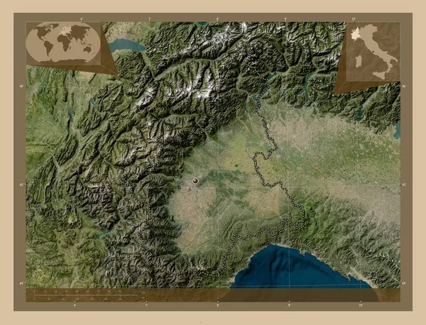 Piemonte Região Itália Mapa Satélite Baixa Resolução Mapa Localização Auxiliar — Fotografia de Stock