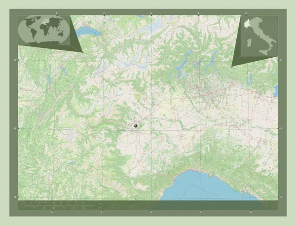 Пьемонте Регион Италии Карта Улиц Вспомогательные Карты Расположения Углов — стоковое фото