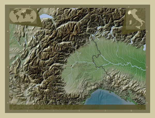 Пьемонте Регион Италии Карта Высоты Окрашенная Вики Стиле Озерами Реками — стоковое фото