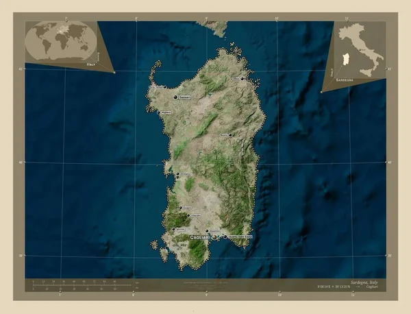 Сардегна Автономный Регион Италии Спутниковая Карта Высокого Разрешения Места Названия — стоковое фото