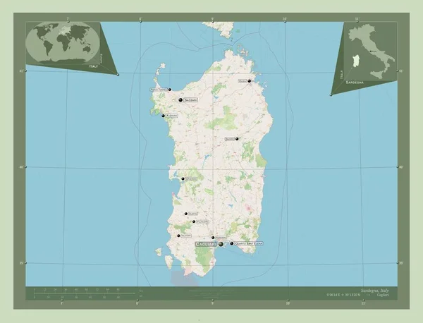 Sardegna Autonome Regio Van Italië Open Plattegrond Locaties Namen Van — Stockfoto