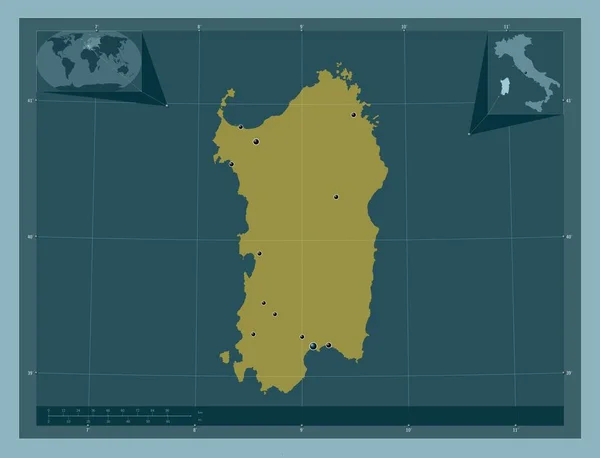 Sardegna Regione Autonoma Italia Forma Tinta Unita Località Delle Principali — Foto Stock