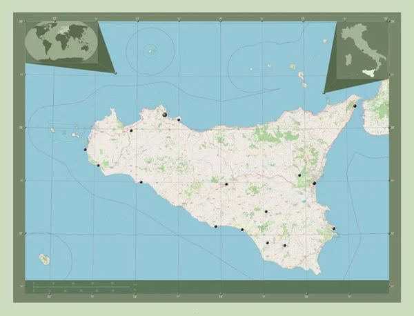 Sicilië Autonome Regio Van Italië Open Plattegrond Locaties Van Grote — Stockfoto