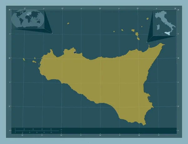 Sicilia Región Autónoma Italia Forma Color Sólido Mapas Ubicación Auxiliares —  Fotos de Stock