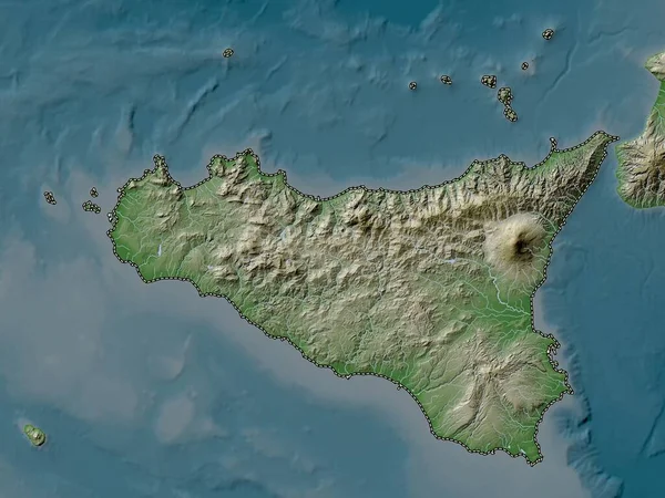 Sicily Autonomous Region Italy Elevation Map Colored Wiki Style Lakes — Stock Photo, Image